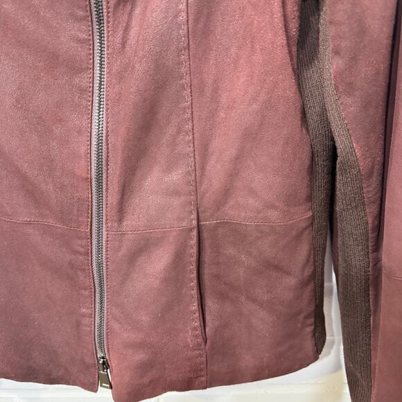 VINCE Brown Leather Draped Zip Moto Jacket Cashwool Chocolate Brown Size XL - Picture 7 of 16